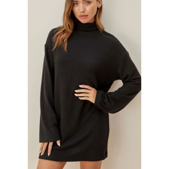 Reformation Dresses & Skirts - Reformation Aspen Knit Dress Bell Sleeve Turtleneck Black Size M